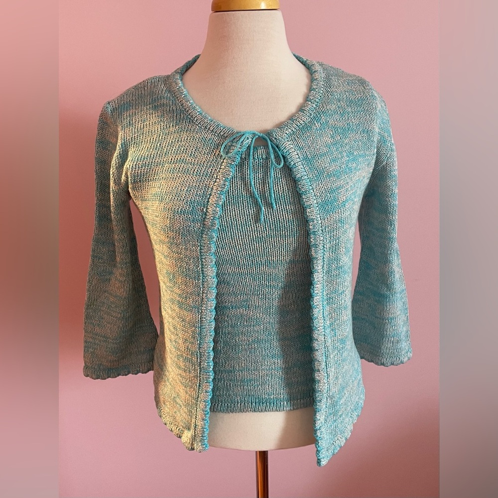 Women's Aqua Knit Cardigan with Tie Front